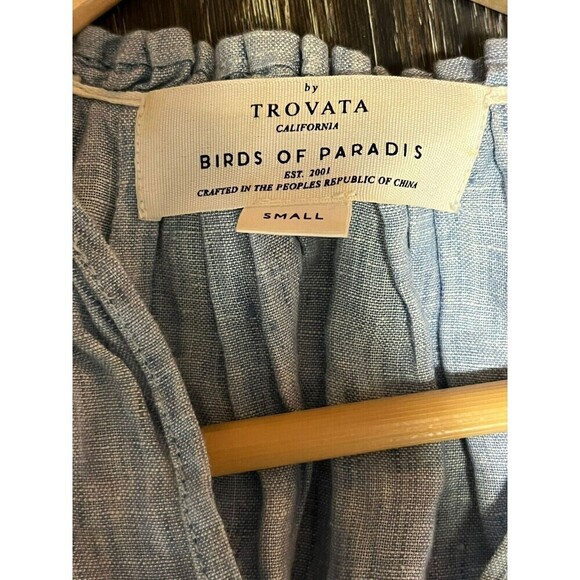 Birds of Paradis Trovata Anthropologie Blue Linen Dress Small - Picture 7 of 7
